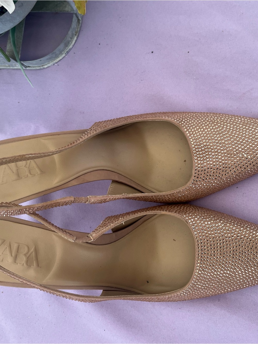 ZARA Nude Pink Slingback Pointed Heels with Rhinestone Detail
